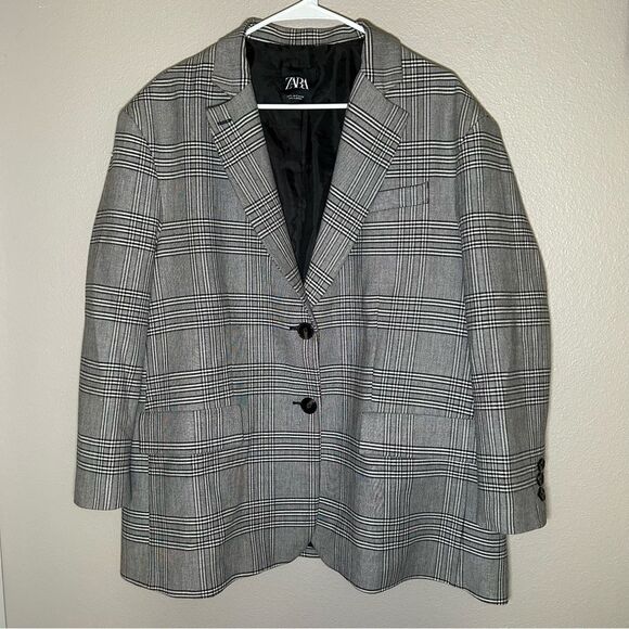 ZARA gray plaid oversized blogger favorite blazer women’s size small - Picture 4 of 15